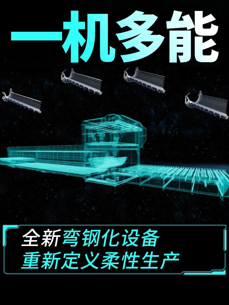 兰迪万象弯，一机多能，重新定义柔性生产！一套覆盖4-7种弧长与成孤半径配置，替代三到四台弯钢，真正实现省地、省钱、省管理！